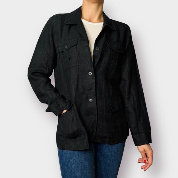 90s Harve Benard Linen Black Shaket Size L - Picture 3 of 10